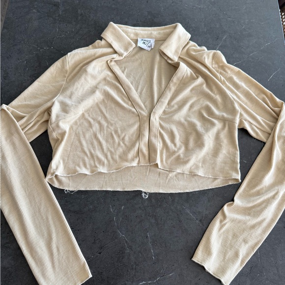 Princess Polly Beige Ribbed Collared Top - Picture 2 of 7